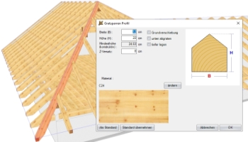 Szabad szarufák elhelyezése Automatikus ív- és völgyszarufák