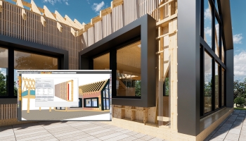 Falak előregyártása: minden réteg paraméteresen konfigurálható (a példában vegyes XLAM-vázas fal)