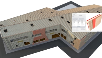 XLAM falakkal + keretezéssel + panelekkel + deszkázatokkal + lécezéssel készült iskolaépület
