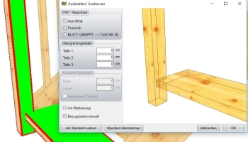 Egyetlen bemélyedés készítése átfedő illesztőszerszámmal (pl. a lépcsőfok és a Newel oszlop összekapcsolásához)